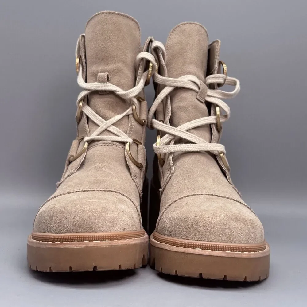 Sorel Joan Now Women's 9.5 Tan Leather Waterproof Block Heel Lace-Up Boots